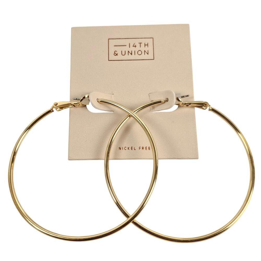 14th & Union Gold Tone Large Hoop Earrings 2.25" Nickel Free Jewelry Pierced